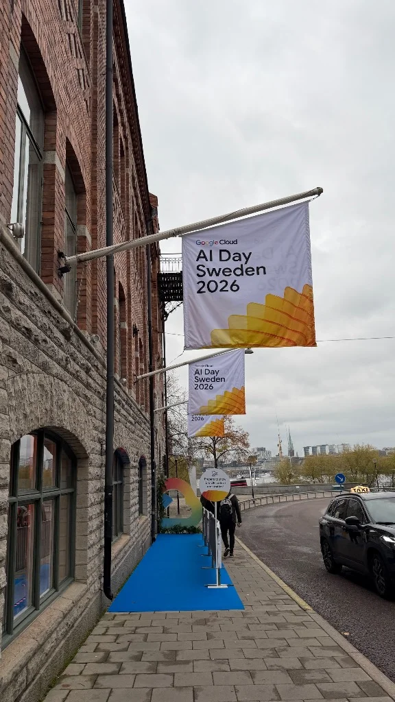 Google Cloud AI Day Sweden banners along the waterfront